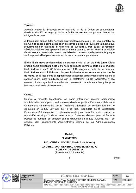 Publicada la resolución de admitidos y excluidos en la primera prueba de Acceso para la Profesión de Abogado del año 2021 y fecha de realización. - 3